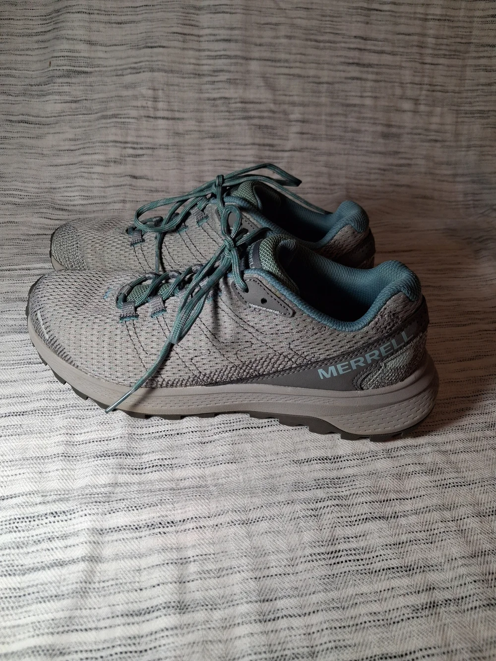 Merrell Mens Gray with Teal Trail Shoes Lace Up Size 9.5